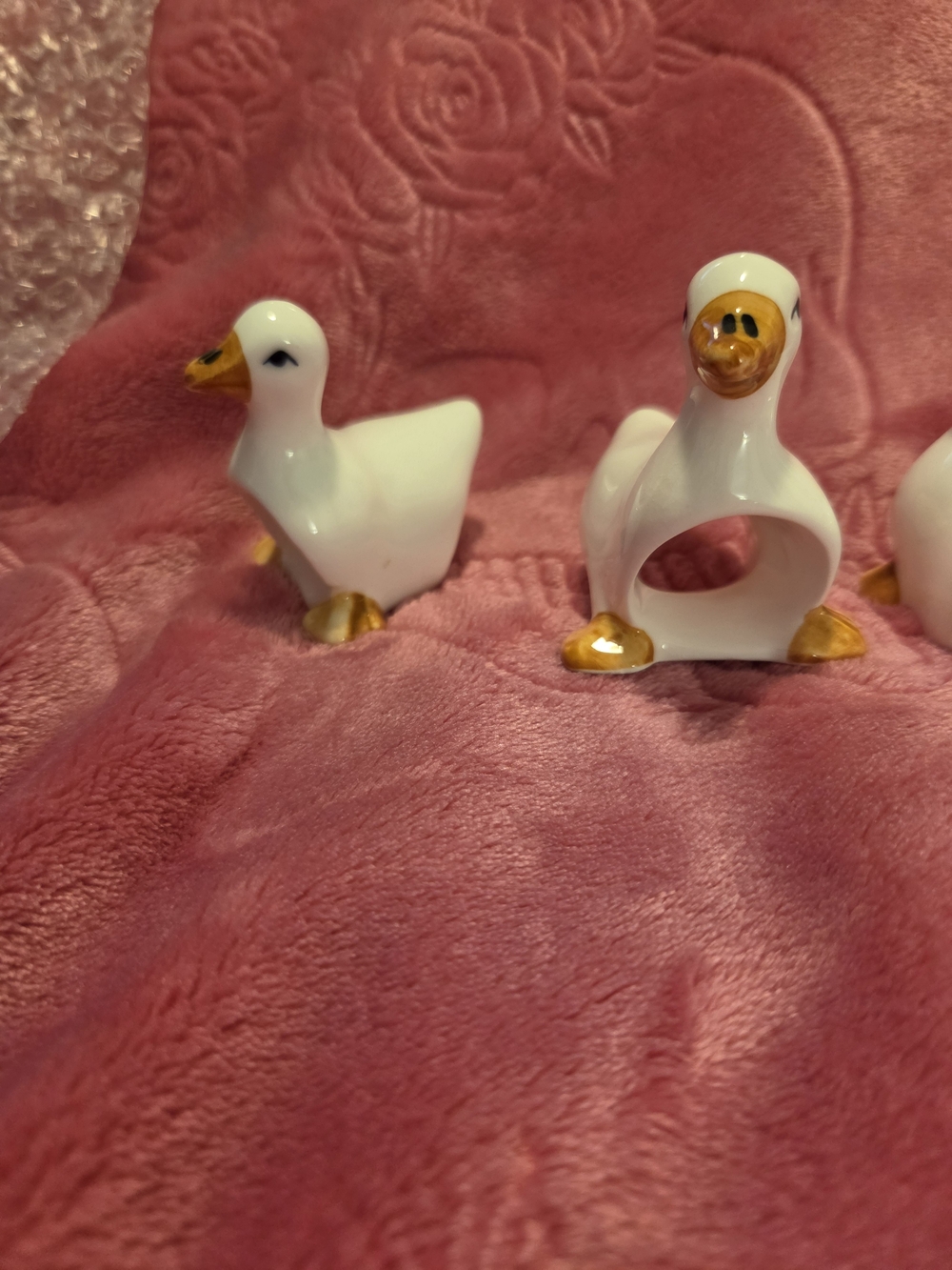 Ceramic White Goose Napkin Ring Set with Gold Accents